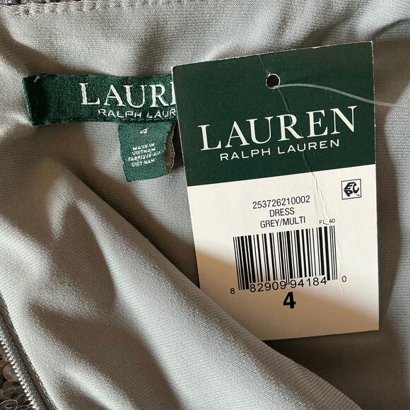 Ralph Lauren Sequined Short Sleeve Boat Neck Sheath Cocktail Dress Gray Size 4 - Picture 10 of 13